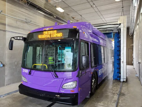Automatic Bus Wash System with Rotating Brushes and High-Pressure Spray