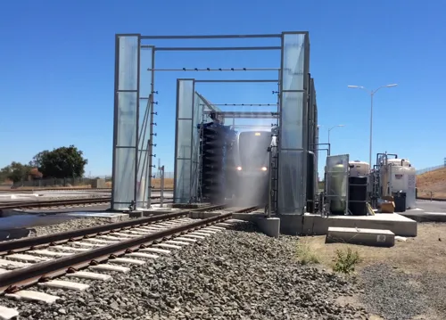 Outdoor Rail Wash System Installed Along Railroad Tracks